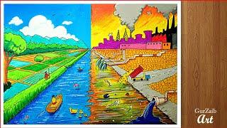 Save environment save nature drawing || poster chart making on stop pollution save earth - (Hard)