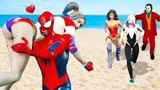 What If 5 SPIDER-MAN & JOKER in 1 HOUSE? Couple Spider-Man And Harley Quinn Love On The Beach #2