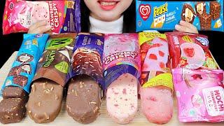ASMR CHOCOLATE AND PINK ICE CREAM  MAGNUM ALMOND, CAMPINA FROZENBERRY, FEAST POP, AICE STRAWBERRY