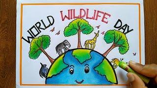 World Wildlife Day Poster drawing, March-3 | How to draw save animal save earth