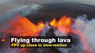 Lava up close in slow-motion during volcano eruption in Iceland