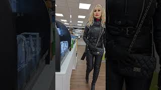 4k Granate styling, walking in public, shopping Schrems, #Waldviertel, crotch high boots, high heels