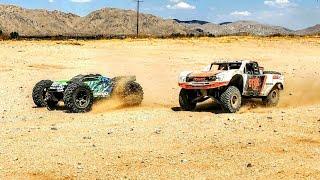 6s RC Mayhem!!!! Traxxas E-Revo vs Unlimited Desert Racer (UDR) Track day Big Air Jumps bumps