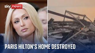 Paris Hilton posts footage of her destroyed Malibu home on social media following the LA wildfires