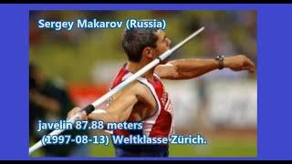 Sergey Makarov (Russia) javelin 87.88 meters (1997-08-13) Weltklasse Zürich.