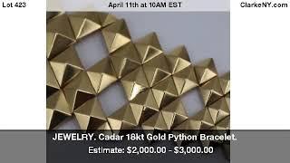 JEWELRY. Cadar 18kt Gold Python Bracelet.
