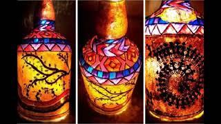 [ Color's World ] Glass paintings by Sameera Alam...Bottle Glass paintings Example designs...