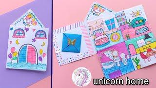 How to make Beautiful Paper House | DIY Miniature paper House /  How To Make Unicorn Paper Doll book