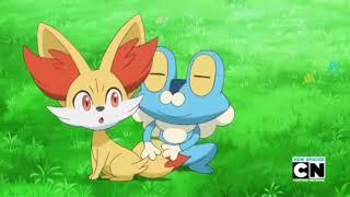 Ash and Froakie give same reaction after seeing Serena and Fennekin