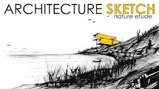 How to draw a landscape (fast sketching) / ARCHITECTURE SKETCH