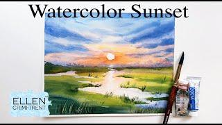 EASY Watercolor Sunset Tutorial