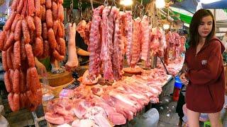 Cambodian Street Food at Local Market - Fresh Fish, Pork, Vegetable, Fruit & More