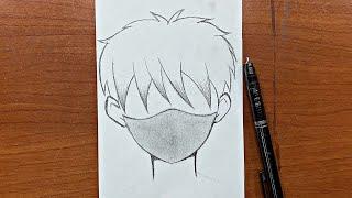 Easy to sketch || How to draw anime character wearing face mask step-by-step