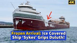 ️Frozen Arrival: Ice Covered Ship ‘Sykes’ Grips Duluth!