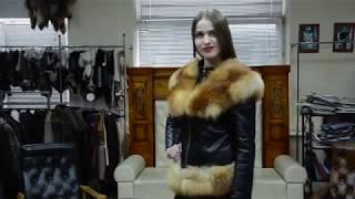 Обзор кожаной куртки со вставками "Алесса" из меха лисы, цвет черный #54