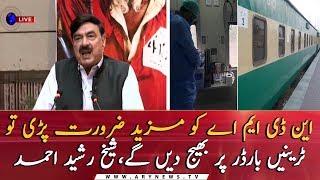 Minister of Railways Sheikh Rasheed Ahmad addresses ceremony