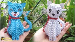 3d origami kitty tutorial | DIY paper kitty home decoration , souvenir gift making