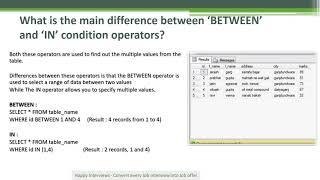 Difference between ‘BETWEEN’ and ‘IN’ operators in SQL