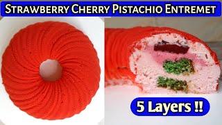 Strawberry Cherry Pistachio Entremet | entremet cake Recipe | Entremet mousse Cake