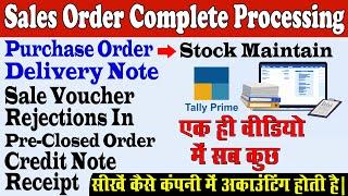 sale Order processing in Tally Prime | delivery Note | Pre-Closed | Rejections in | credit Note