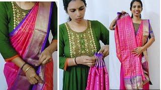 Professional saree pre pleating ️ result/How to pin a saree before folding/Silk saree pre pleating