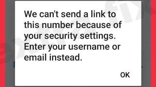 Instagram Fix We can't send a link to this number because of your security settings Problem Solve