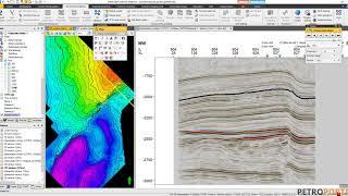 Корреляция горизонта и разлома по сейсмическому кубу. Построение карты с учётом разлома.