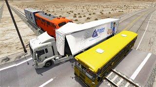 Mobil Truk Dan Bus Kecelakaan Vs Kereta Api Tabrakan Di Rel Perlintasan Rusak Hancur Beamng.Drive#2