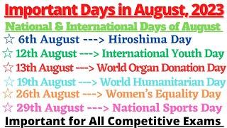 Important Days of August 2023 | National and International Days of August Month | Current Affairs |