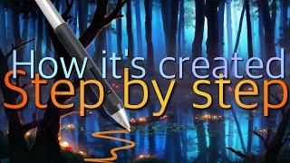 Digital Art in GIMP Step by Step: How "Glowing Wetlands" was created  full process with commentary
