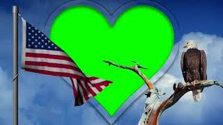 American Flag and Green Screen Heart On A Clouded Sky