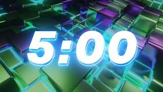 5 Minute NEON CUBES Countdown Timer with music ⏳ (4K)