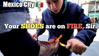 STREET SHOE SHINE & POLISH by 18 yr old "Fernando"  Mexico City (Shoe shine kid since 13!)