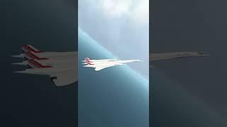 Three-body Concorde flies high in the sky, simulating