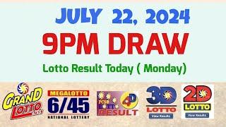 Lotto Result Today 9pm draw July 22, 2024 6/55 6/45 4D Swertres Ez2 PCSO#lotto