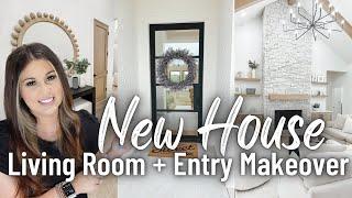 NEW HOUSE LIVING ROOM MAKEOVER 2023 | 2023 LIVING ROOM + ENTRY MAKEOVER | NEW HOME DECORATING IDEAS