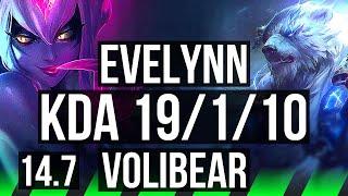 EVELYNN vs VOLIBEAR (JGL) | 19/1/10, 75% winrate, Legendary, Quadra | EUW Grandmaster | 14.7
