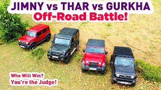 Suzuki Jimny  vs Force Gurkha 5-Door 2024 vs Mahindra Thar | Off-Road Battle! | 1st മലയാളം offroad