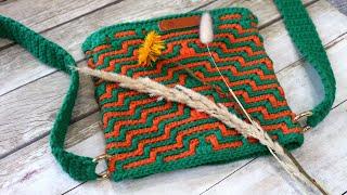 Мозаичное вязание крючком. Летняя сумочка через плечо. Просто, быстро, оригинально!