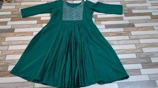 Trending Designer front pleated kurti/ Frock cutting and Stitching Part 1 With thread embroidery