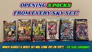 I opened 5 PACKS from EVERY SCARLET & VIOLET SET thus far!! + GIVEAWAY!! (pokemon card opening)