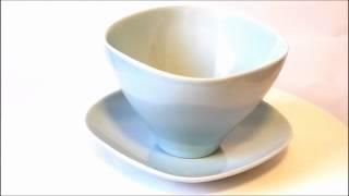 009s Coffee Cup and Saucer(Blue)  x2 "Lotus" with a Gift Box - MinoYaki-