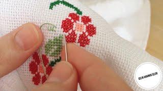 YENİ BAŞLAYANLAR İÇİN BAŞTAN SONA ÇİÇEKLİ / KALPLİ ETAMİN HAVLU YAPIMI | CROSS STITCH | KISIM-1