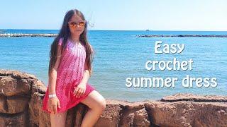 Летнее легкое платье крючком  Easy crochet summer dress