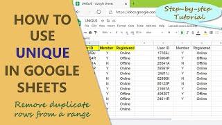 Google Sheets UNIQUE Function | Remove  Duplicate Rows from a Range | Google Spreadsheet