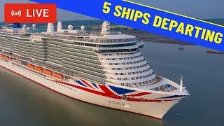 SHIPS TV - 5 Cruise Ships Departing Port of Southampton (LIVE)