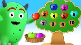 Monday il mostro impara i numeri colorando il frutta | Video Educativi