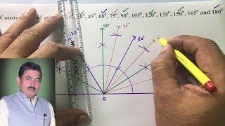 Construction of angle of 15, 30, 45, 60, 75, 90, 105, 120, 135, 150, 165 and 180 degree new