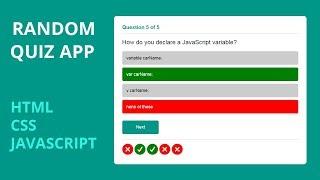 #5  Random Quiz Application using by Html Css Javascript