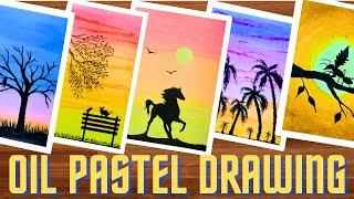 TOP 5 SIMPLE & EASY OIL PASTEL DRAWINGS FOR BEGINNERS | HOW TO DRAW WITH OIL PASTEL | ART O'CLOCK